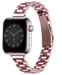 Rose gold stainless steel smartwatch band with metal link bracelet strap