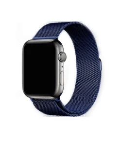 Midnight blue Milanese loop mesh band smartwatch strap with stainless steel case
