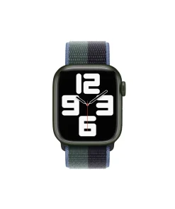 Green smartwatch with midnight eucalyptus sport loop band displaying time