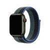 Green smartwatch with blue woven sport loop band and red digital crown