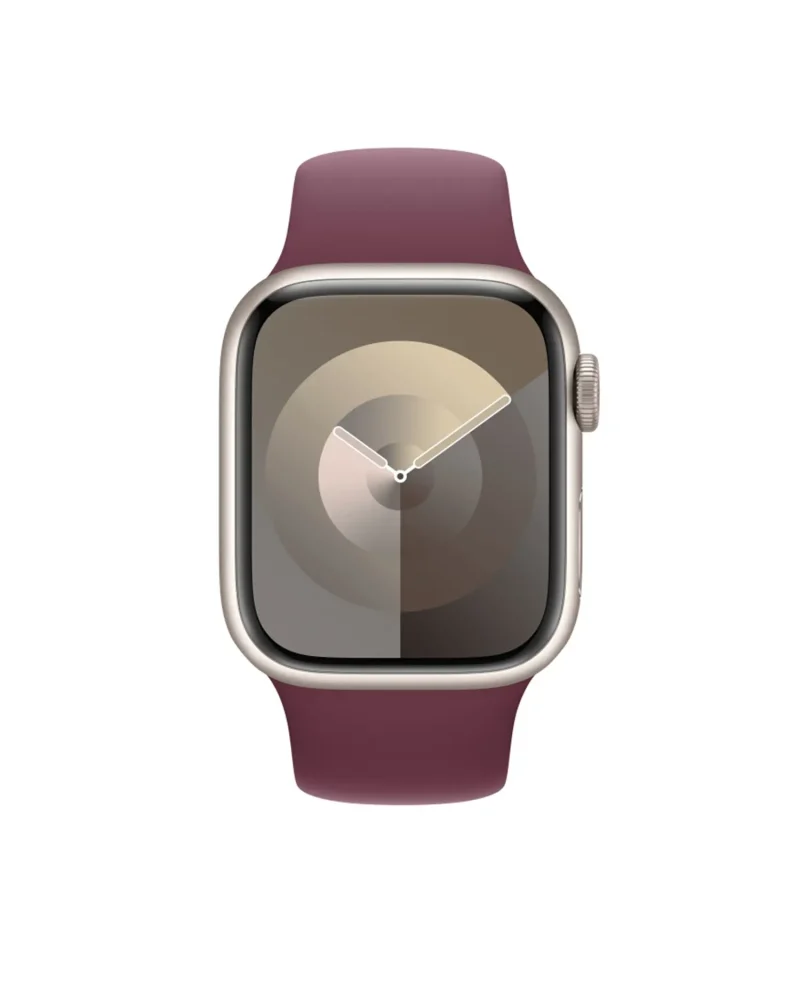 Silver smartwatch with mulberry sport band and minimalist watch face