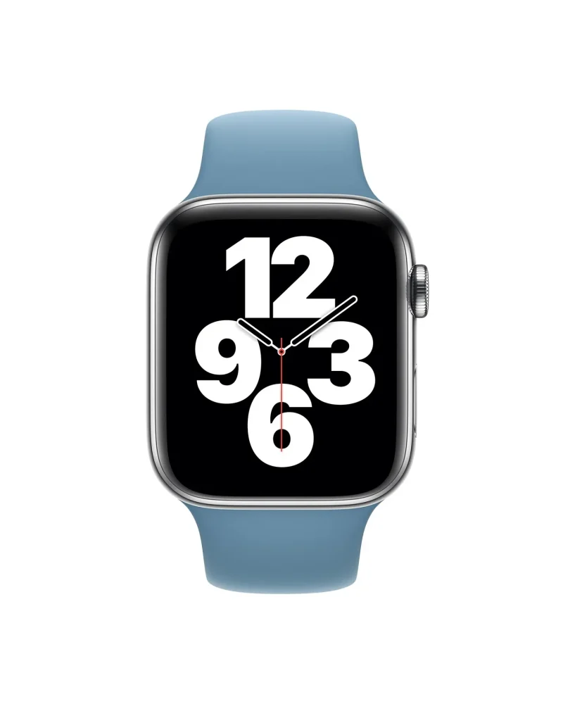 Apple Watch with Northern Blue sport band and digital watch face display