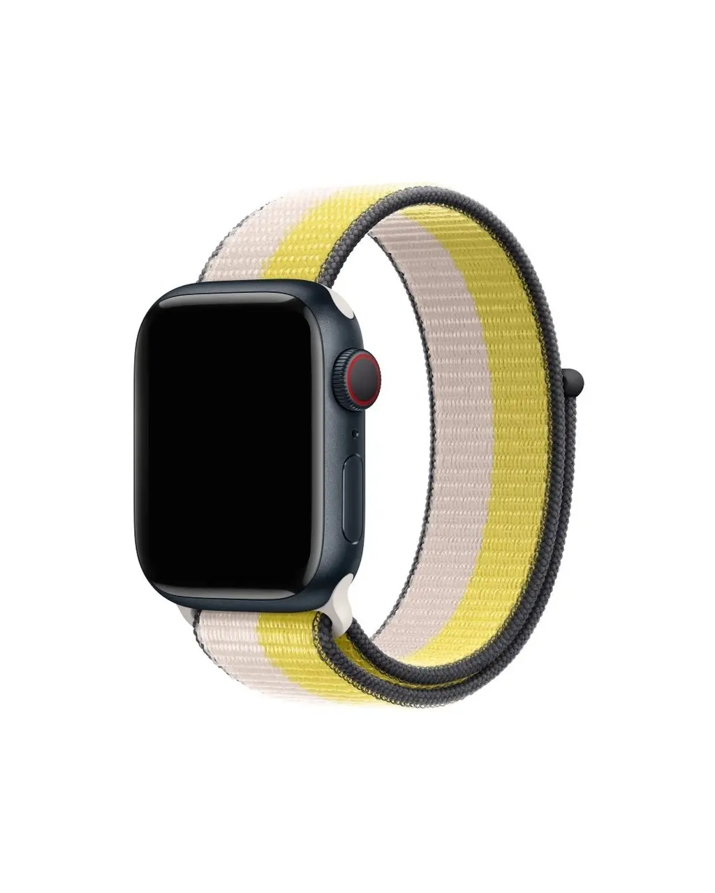 Apple Watch with yellow and cream striped nylon sport loop band