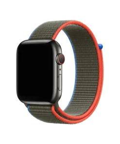 Apple Watch Sport Loop band olive gray with red blue nylon strap