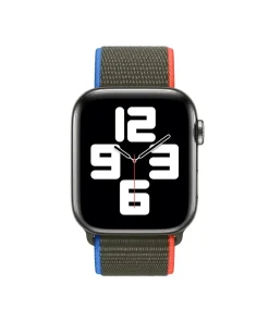 Smart watch with colorful sport loop band, displaying digital time face