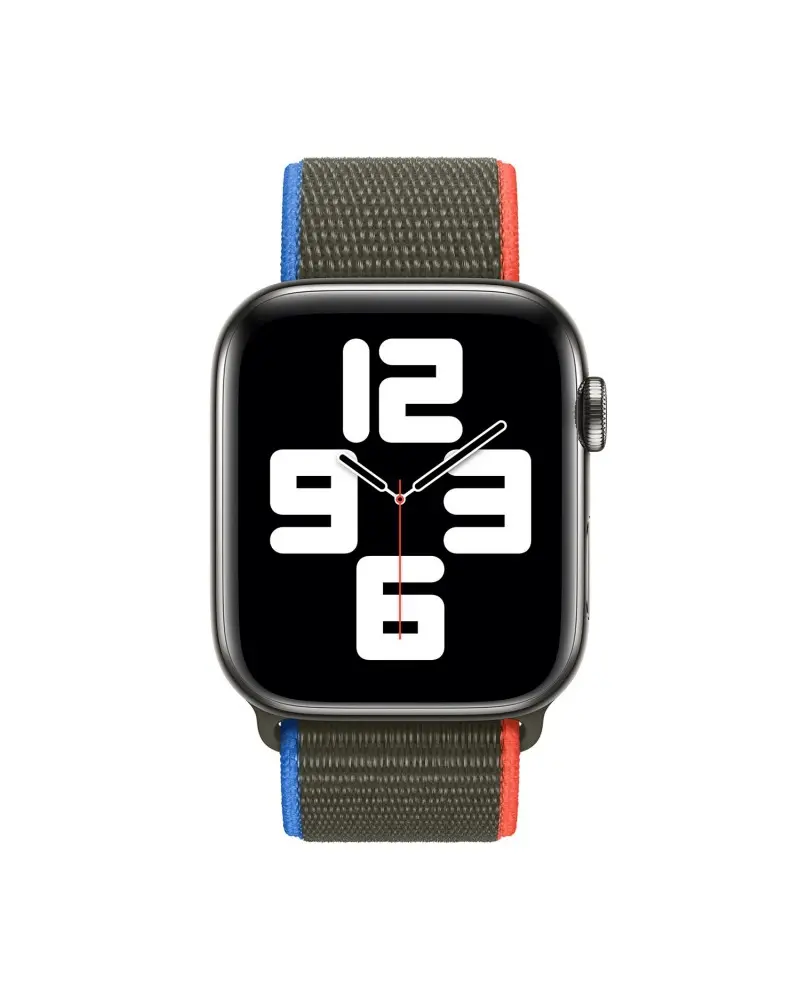Smart watch with colorful sport loop band, displaying digital time face