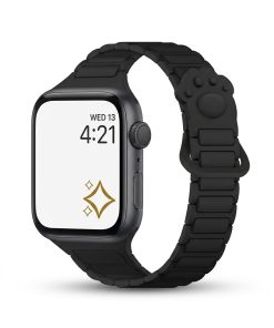 Black smartwatch with paw print magnetic band and digital display
