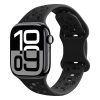 Black sport smartwatch with perforated silicone band and digital display