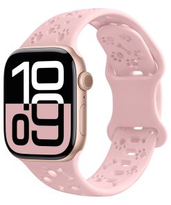 Pink sand sport smartwatch with perforated silicone band and rose gold case