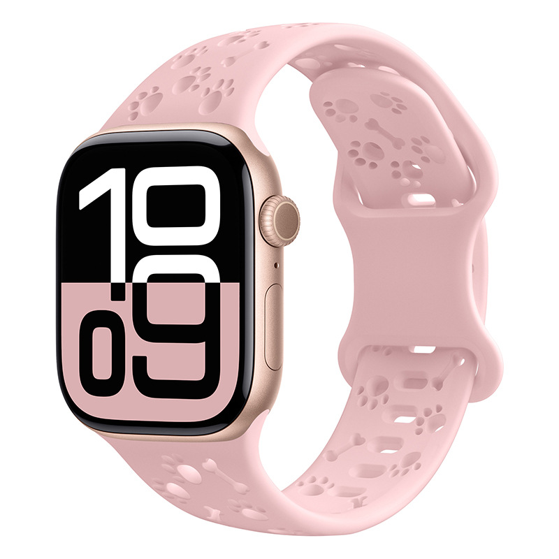 Pink sand sport smartwatch with perforated silicone band and rose gold case