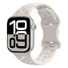 Starlight white sport smartwatch with perforated band and digital display