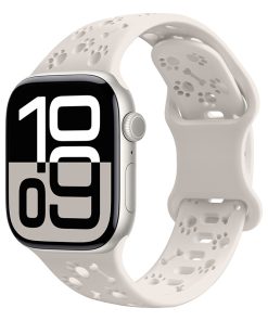 Starlight white sport smartwatch with perforated band and digital display