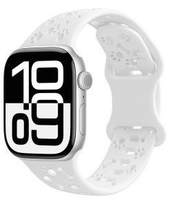White silicone sport smartwatch band with perforated design for athletic wear