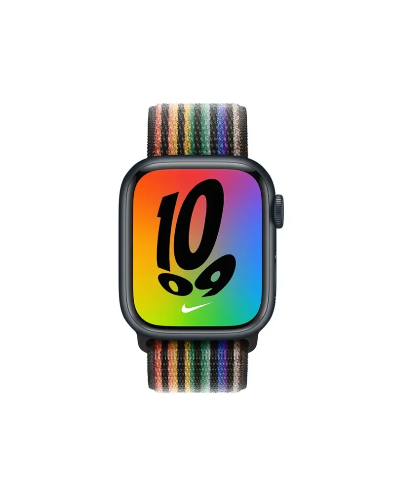Apple Watch Nike Sport Loop Pride Edition with rainbow striped band