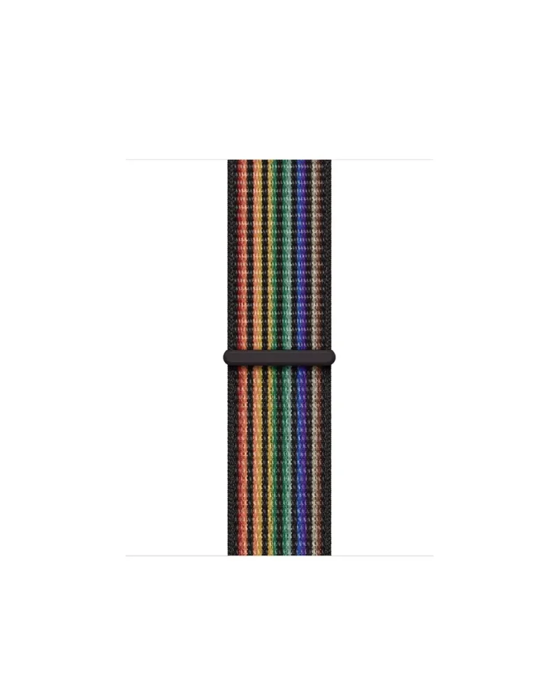 Colorful Pride striped fabric sport loop band with black connector ring
