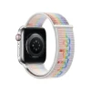 Apple Watch Series 7 silver case with rainbow Pride Edition sport loop band