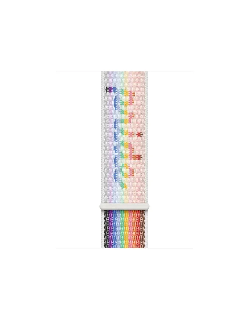 Apple Watch Pride Edition Sport Loop band with rainbow woven nylon pattern