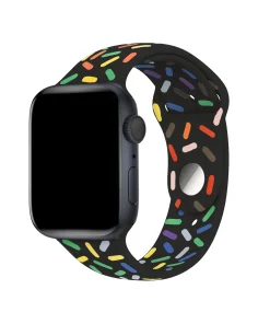 Black sport band for Apple Watch with multicolor pride pattern design