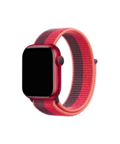 Red smartwatch with dark cherry sport loop fabric band