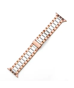 Rose gold and white stainless steel smartwatch band with metal links
