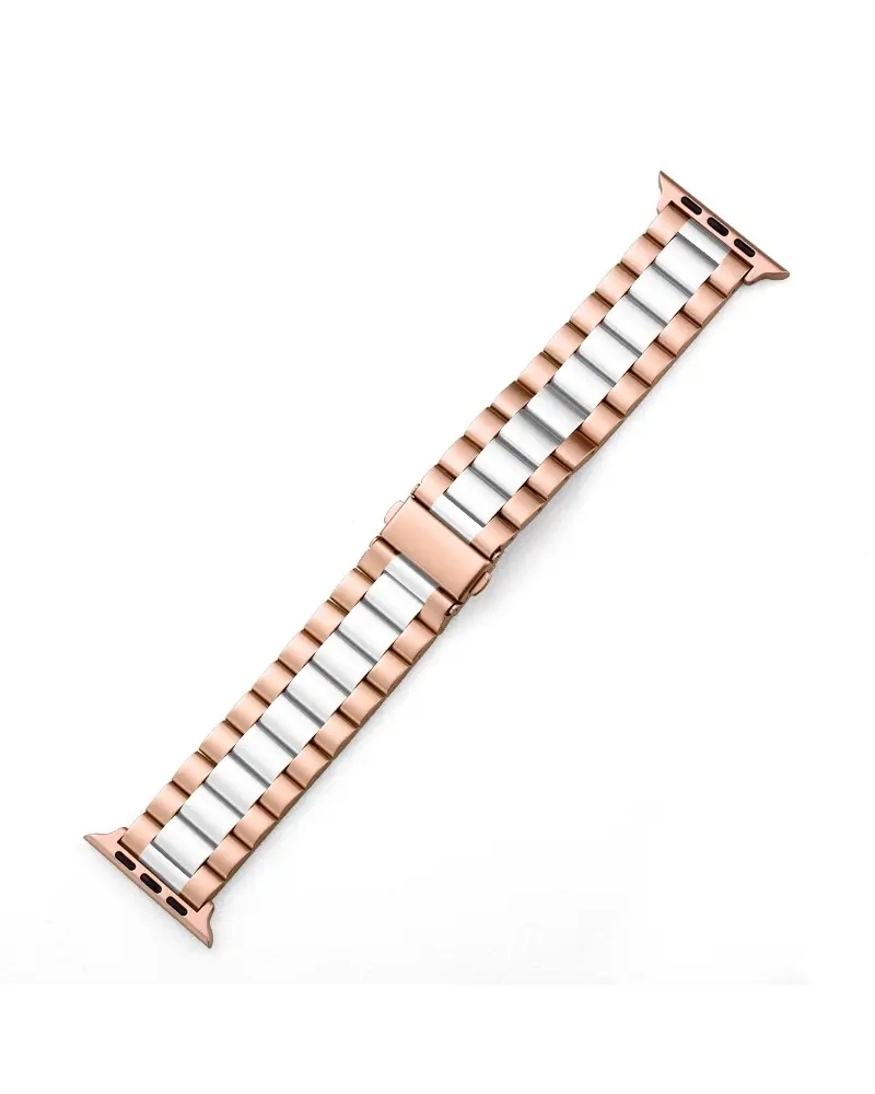 Rose gold and white stainless steel smartwatch band with metal links