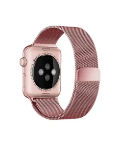 Rose gold smartwatch with matching rose gold stainless steel Milanese loop band