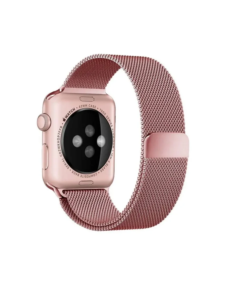 Rose gold smartwatch with matching rose gold stainless steel Milanese loop band