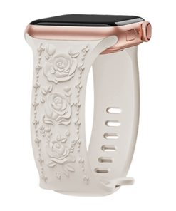 Rose gold and starlight silicone sport band with floral embossed design