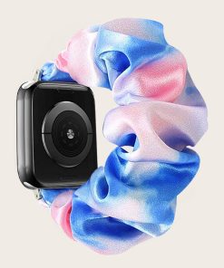Smartwatch with pink blue gradient satin scrunchie fabric strap band