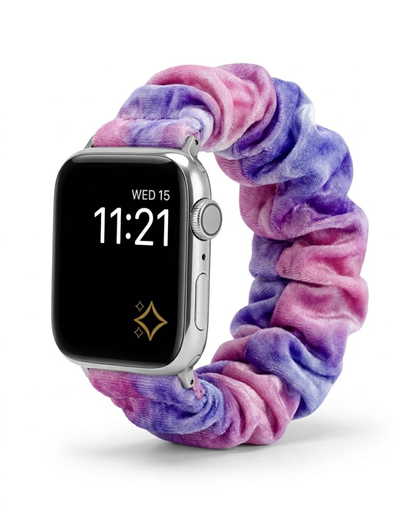 Apple Watch with purple pink satin scrunchie strap band