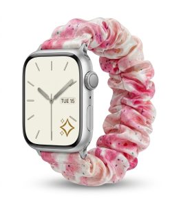 Apple Watch with pink floral satin scrunchie fabric band strap