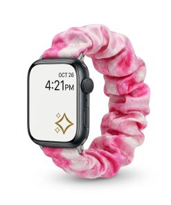 Apple Watch with pink satin scrunchie band strap accessory