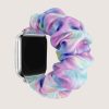 Colorful gradient satin scrunchie watch band with pastel tie-dye pattern