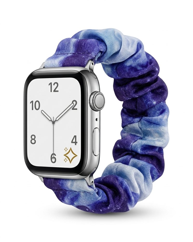 Apple Watch with purple satin scrunchie strap band accessory