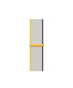 Woven sport loop watch band in sea salt gray with yellow and navy stripe