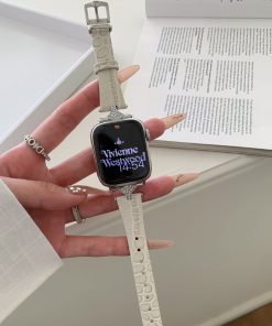 Vivienne Westwood cream leather Apple Watch band with crystal buckle detail