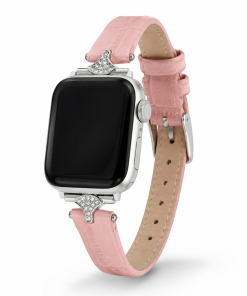 Pink leather Apple Watch band with crystal charm accents, Sophia style