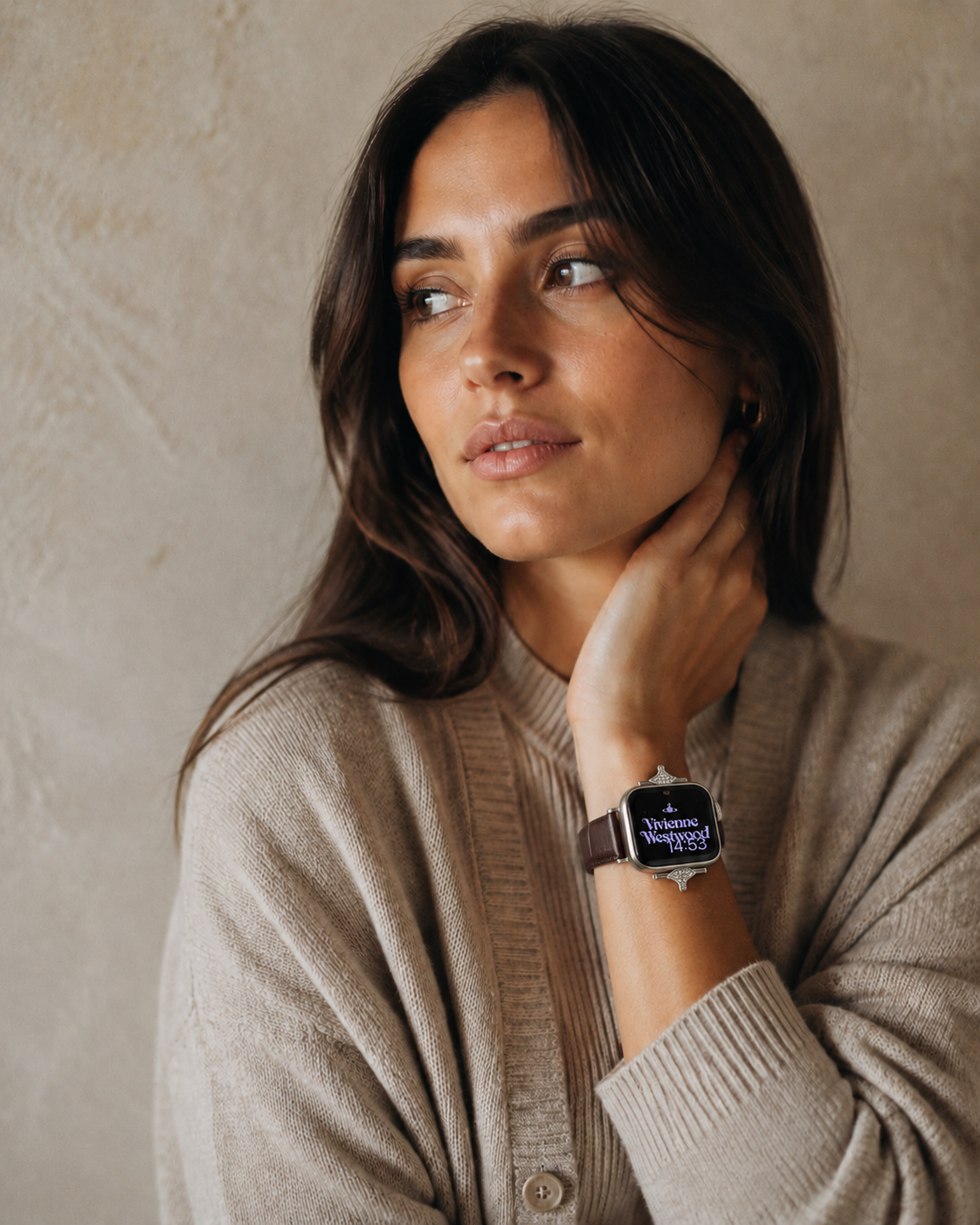 Sophia dark brown leather strap for Apple Watch on wrist