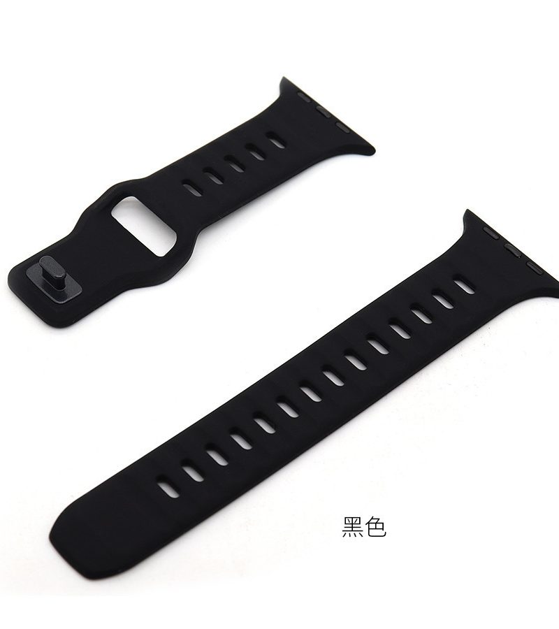 Black silicone sport watch band strap with ventilation holes and connector