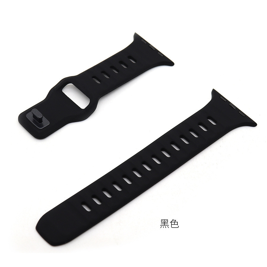 Black silicone sport watch band strap with ventilation holes and connector