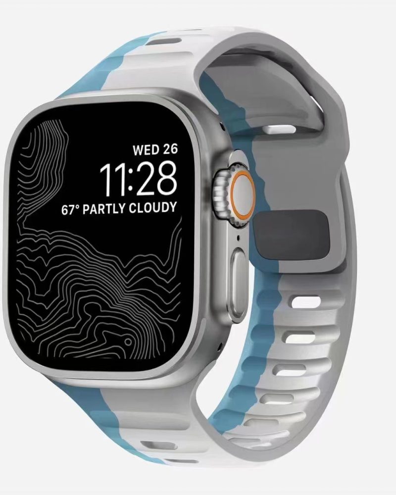 Sport Strap Raw blue light gray smartwatch band with orange accent button