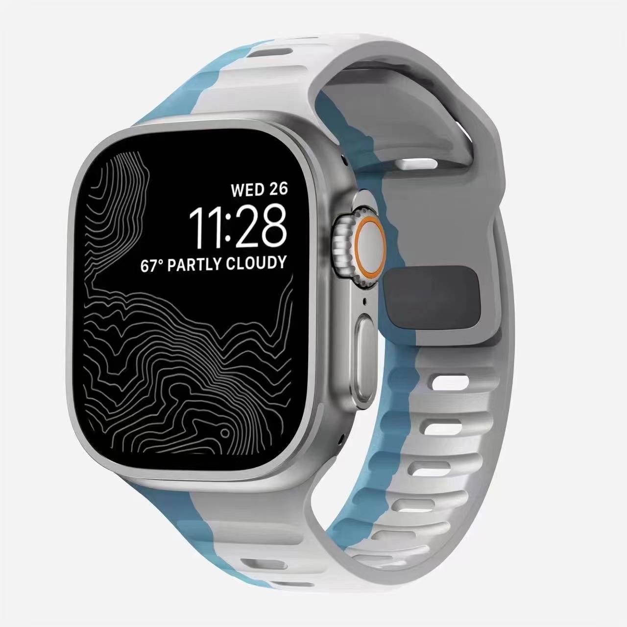 Sport Strap Raw blue light gray smartwatch band with orange accent button