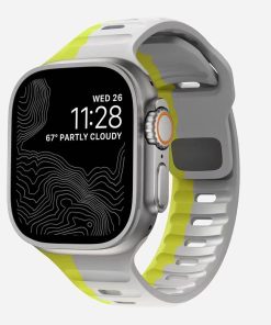 Fluorescent yellow and gray sport smartwatch band with silicone strap
