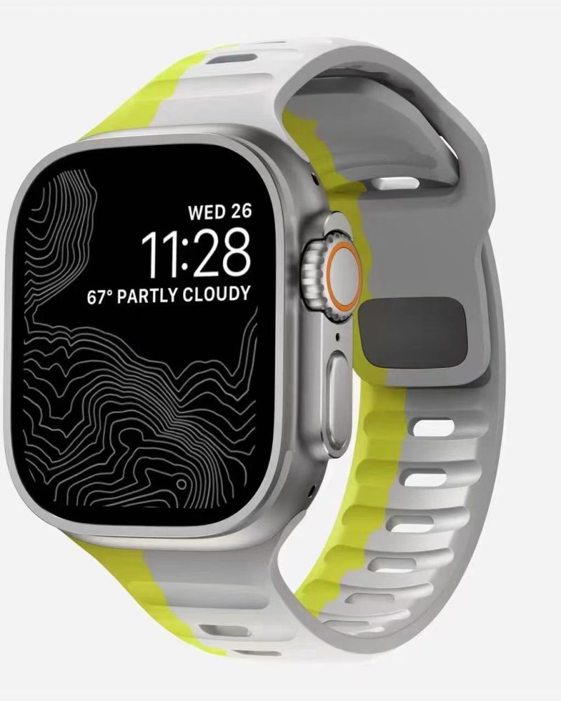 Fluorescent yellow and gray sport smartwatch band with silicone strap