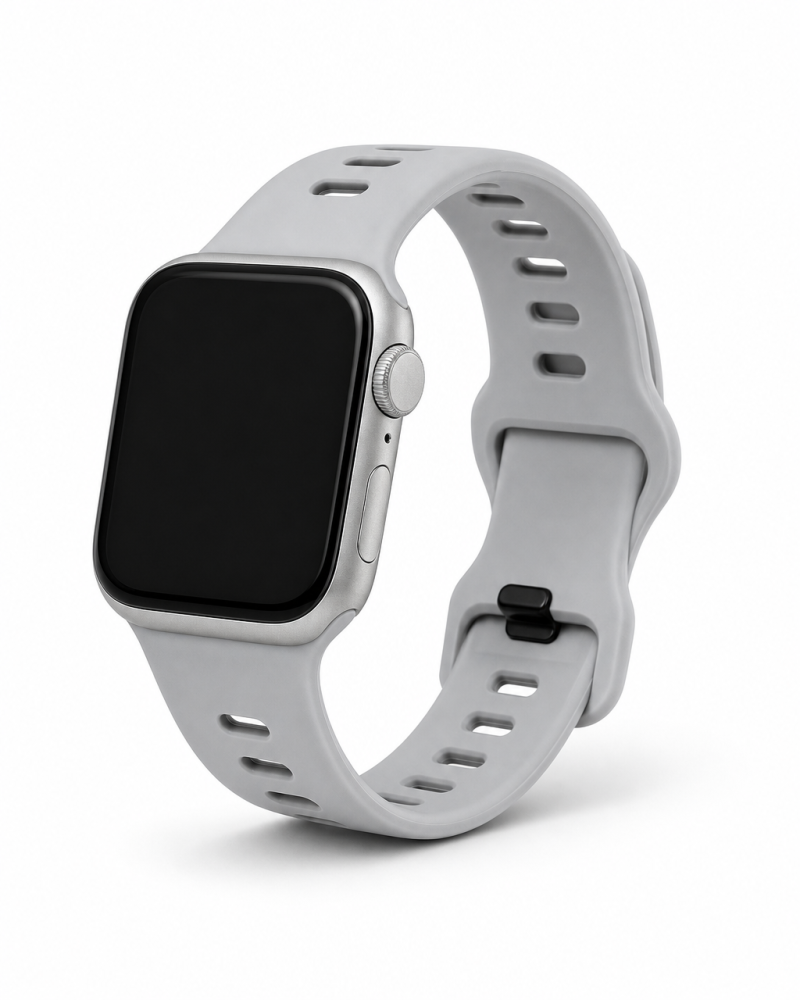 Light gray silicone sport strap for smartwatch with ventilation holes