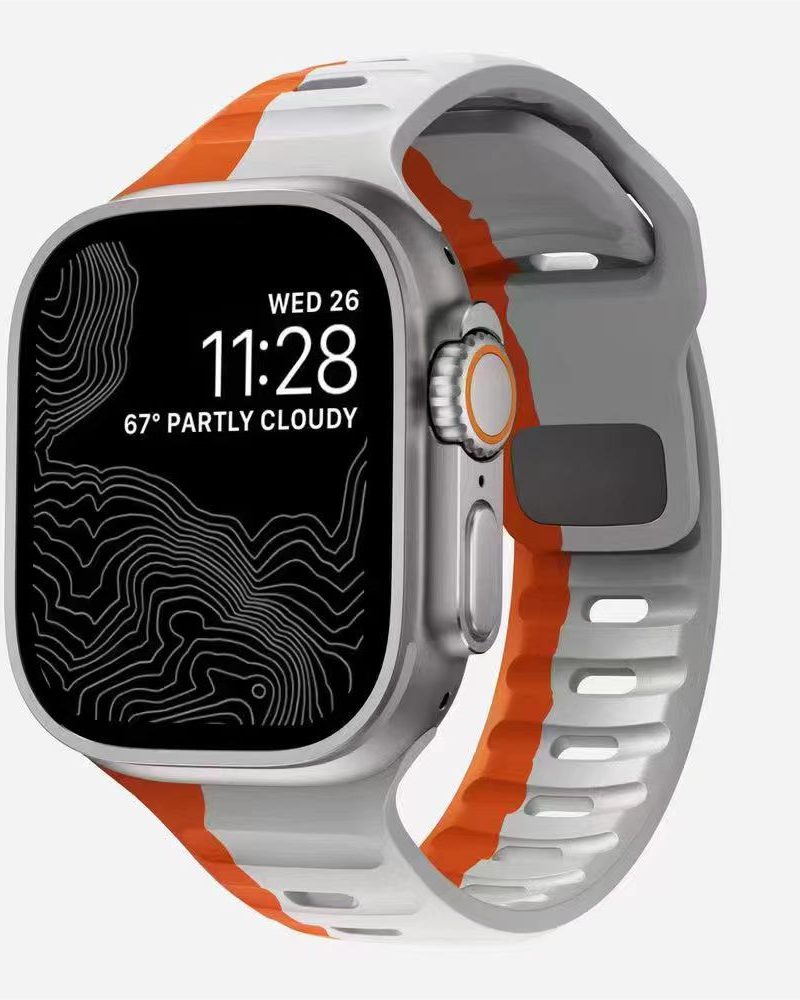 Orange and gray sport strap smartwatch band with silicone material