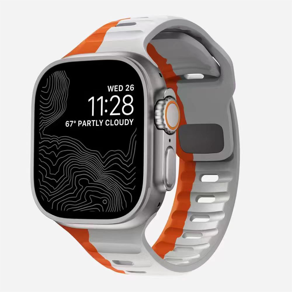 Orange and gray sport strap smartwatch band with silicone material