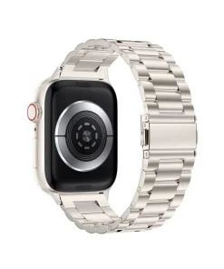 Silver stainless steel smartwatch band with metal link bracelet connector