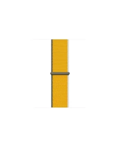 Yellow Sport Loop watch band with gray edges and olive closure