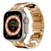 Gold stainless steel smartwatch band with orange digital compass display dial